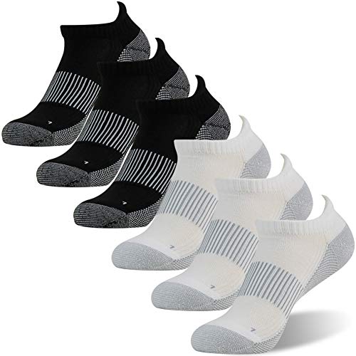 FOOTPLUS Copper Compression Socks,Unisex Cushioned Sole Arch Support Athletic Ankle/Crew Running Hiking Socks - color: 01# 6 Pairs-3 White Ankle&3 Black Ankle, size: Medium