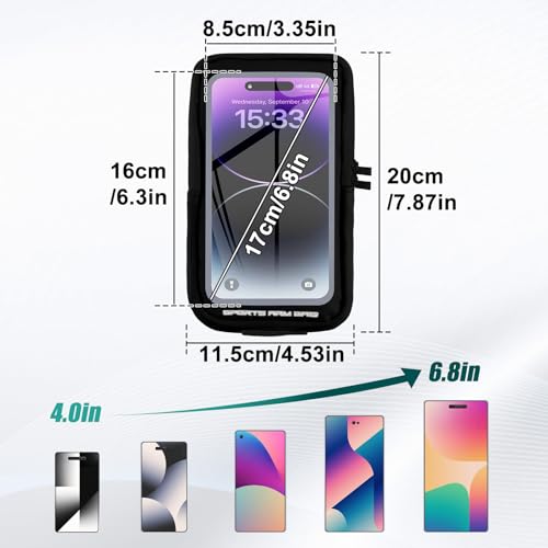 Phone Holder for Running, Running Armband Phone Holder with Carabiner, Phone Armbands for iPhone 17 16 15 14 13 12 11Pro Max & Galaxy S25/S24/S23, Cell Phone Armband Up to 6.8'' Phone (Black)