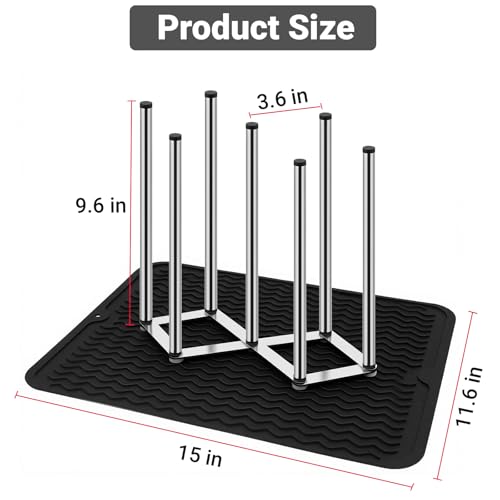 Stainless Steel Bottle Drying Rack with Non-Slip Silicone Mat – Foldable Water Bottles Dryer Stand for Cups, Tumblers, Wine Glasses & Baby Bottles, Space-Saving Countertop Bottle Rack Organizer