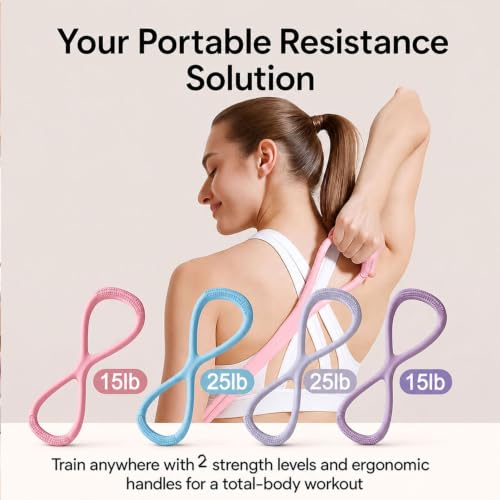 Resistance Bands with Handles,Figure 8 Resistance Band Elastic Fitness Bands Exercise Band for Home Yoga Gym Workout - color: Grey-25LB