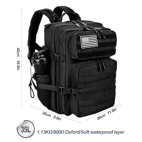 LHI Tactical Military Backpack for Men and Women 25L/35L Army Assault Pack Bag Small Rucksack with Bottle Holder - color: 35l-black, size: Medium