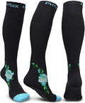 Physix Gear Compression Socks 20-30 mmHg - Men & Women - Running, Nurses, Shin Splints, Flight, Travel - color: Black/Blue Flower, size: Large-X-Large