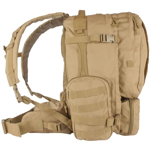 FOX OUTDOOR PRODUCTS Advanced 3-Day Combat Pack | 69L Tactical Backpack w/Dual Hydration Ports, Compression Straps & Storage - color: Coyote