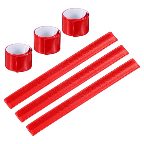 PATIKIL Reflective Slap Bands, Reflector Band Snap Bracelet Armbands High Visibility Safety Reflectors Wrist Strap Strips for Night Jogging Cycling Running - color: Red