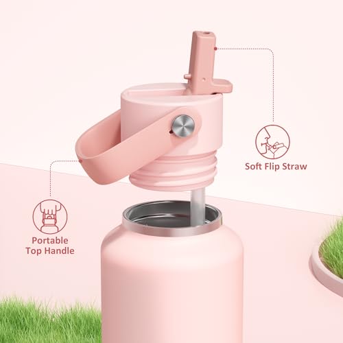 POWCAN 18 oz Water Bottle Insulated: Leakproof, Cold for 24H, CupHodler Friendly, Lid with Straw and Handle, Lightweight, Stainless Steel Water Bottle Kids for Camping, Gift for Girls (Cotton Candy) - color: Cotton Candy