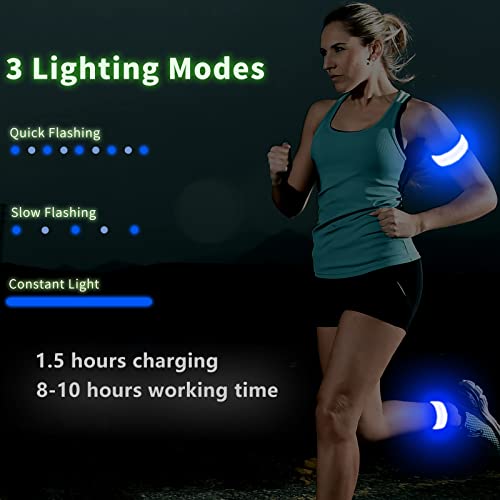 2 Pack USB-C Rechargeable Safety Lights for Runners, 360° Reflective LED Bracelets Armbands Reflectors for Walking at Night - color: Green