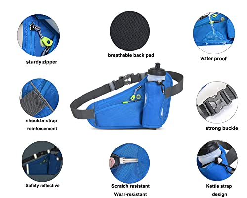 Running Waist Pack Can Hold Water Bottles,Outdoor Sport Hiking Waist Pack Bag for Men Women Travel Cycling Dog Walking(Bottle Not Included) (Blue) - color: Blue