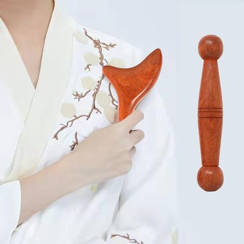 Honbay 2PCS Reflexology Tools Wood Body Massage Tools Triangle Massager Wooden Gua Sha Board Scraping Board Foot Massage Stick Tool Head Neck Hand Waist Calf Leg Foot Massager (Rosewood) - color: Rosewood
