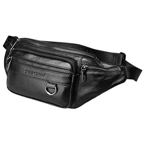 Leather Fanny Pack Waist Bag for Men Women Outdoor Travel Hiking Camping Walking Running Hip Bum Belt Slim Cell Phone Purse Wallet Pouch (#03Black) - color: #03Black