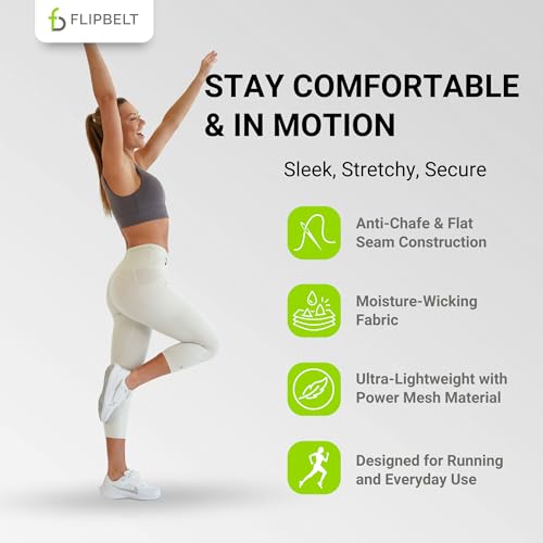 FlipBelt Women's Air Crop Legging Yoga Pants Breathable High-Waisted Workout Leggings with Running Belt Pockets Athletic - color: Bone, size: Medium