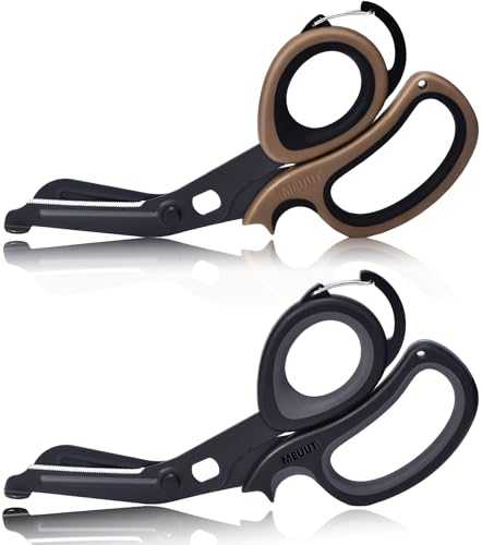 MEUUT Trauma Shears with Carabiner 7.5 Inch 2-Pack Medical Scissors - color: Black/Black+coffee/Black