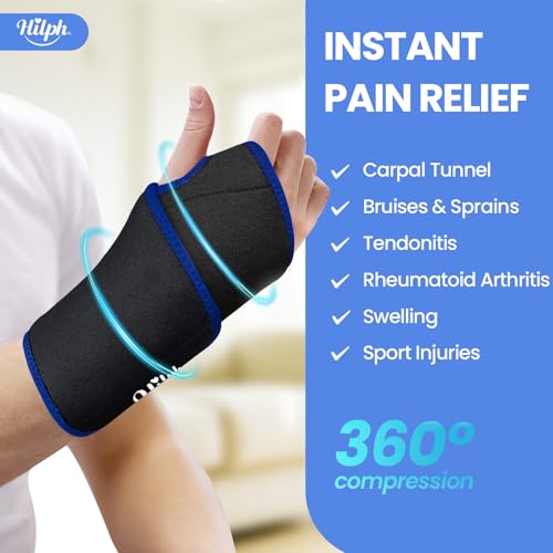 Hilph Wrist Ice Pack Wrap, Carpal Tunnel Relief Wrist Brace with Gel Pack - style: Black-1 Ice Pack