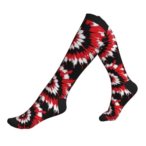 Compression Socks Knee High Circulation Support Socks For Women Men Athletic Running Hiking Travel - color: Red Black Tie Dye