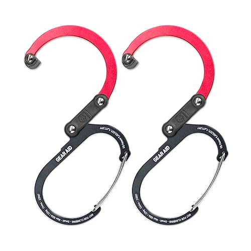 GEAR AID HEROCLIP Small Carabiner Gear Clip with 360° Swivel Hook - color: Black & Red, size: 2 Carabiners