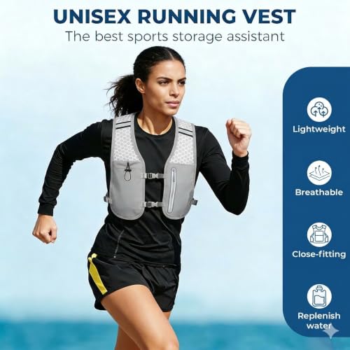 Running Hydration Vest, Adjustable Chest Straps Running Vest for Women Men with 500ml Soft Flask - color: Grey