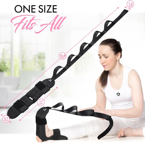 Foot and Calf Stretcher Strap for Physical Therapy and Flexibility - color: Black