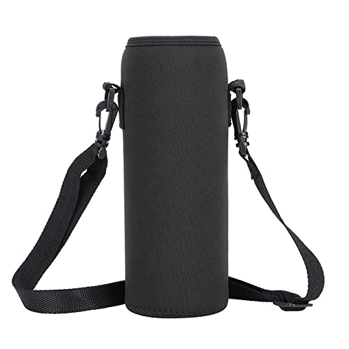 Water Bottle Carrier Bag, Single-layer sports1000ml 34oz Neoprene Bottle Sleeve with Adjustable Sling Strap, for Stainless Steel Bottles, Glass Bottles, Plastic Water(black)