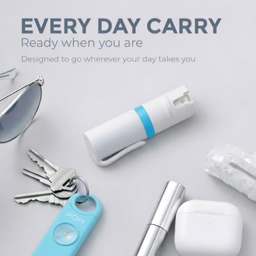 POM Pepper Spray & Personal Alarm Safety Kit – OC Self Defense Keychain Spray & Loud Emergency Alarm for Campus Safety, Women & Students - color: White x Aqua, style: Pocket Clip Model