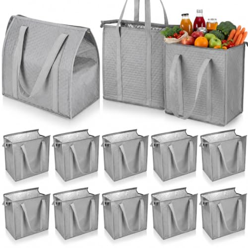 10 Pack Large 18L Insulated Grocery Bag Bulk Zippered, Light Gray - color: Light Gray