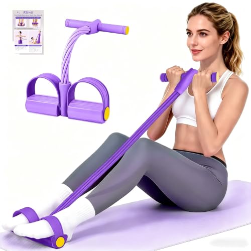 Pedal Resistance Band with Handle, 6-Tube Natural Rubber Exercise Bands - color: Purple