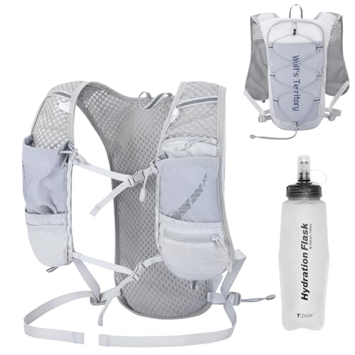 Azarxis Hiking Hydration Pack 5L Running Backpack Daypack Vest with 2L Water Bladder for Women Men Cycling Biking Trail Race (Grey with a 350ml Water Bottle) - color: #5 Grey with a 350ml Water Bottle