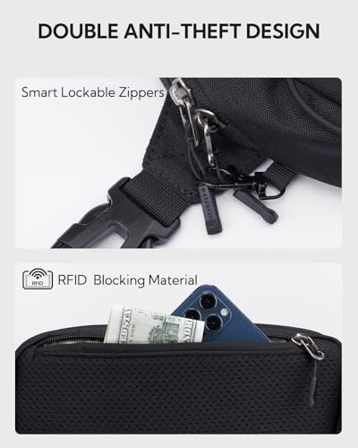WATERFLY Small Fanny Pack RFID Blocking Travel Hiking Crossbody Waist Bag - color: Black
