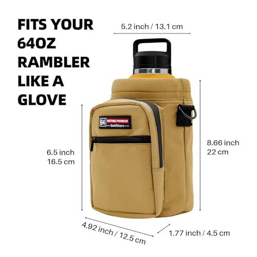 NATURE PIONEOR 26-128 oz Insulated Water Bottle Carrier Holder with Strap - color: Brown, size: 64oz