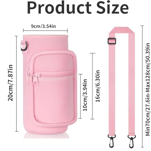40oz Neoprene Water Bottle Sling with Phone Pocket, Crossbody - color: Pink, size: 32oz Short