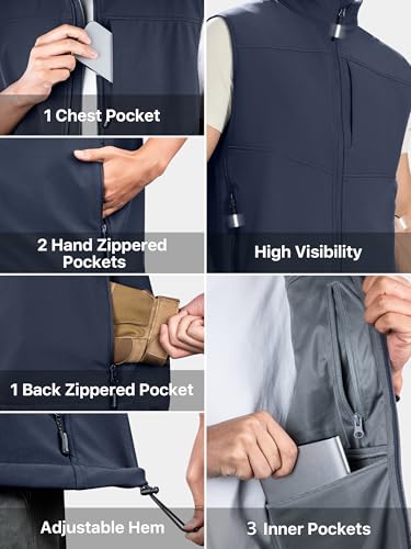 FREE SOLDIER Men's Lightweight Golf Vest Outerwear Windproof Sleeveless Softshell Jacket Running Vest - color: Navy, size: Small