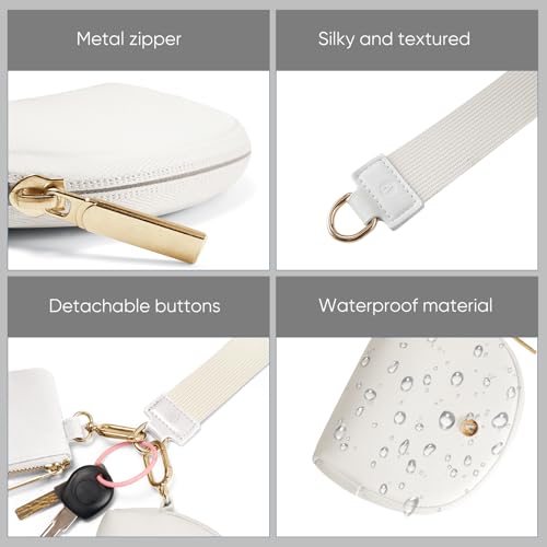 VUTUXA KeyChain Wallet Wristlet For Women Mini Zip Dual Pouch Coin Purse - color: white+gold