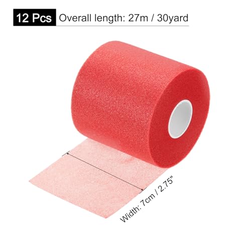 MECCANIXITY 12 Rolls Pre Wrap Athletic Tape 30 Yard x 2.8" Foam Under Wrap Tape Sports Prewrap Headband for Ankles Wrists Hands Knees - color: Red
