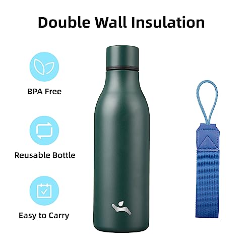 Konokyo 18 oz Insulated Stainless Steel Metal Water Bottle with Strap - color: Army Green, size: 18 Ounces