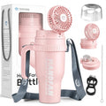 HandFan 40oz Tumbler with Handle, Cooling Water Bottle with Fan - color: Pink