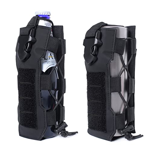 Tactical Molle Water Bottle Pouch & Adjustable Radio Holster Pouch Holder - color: Black