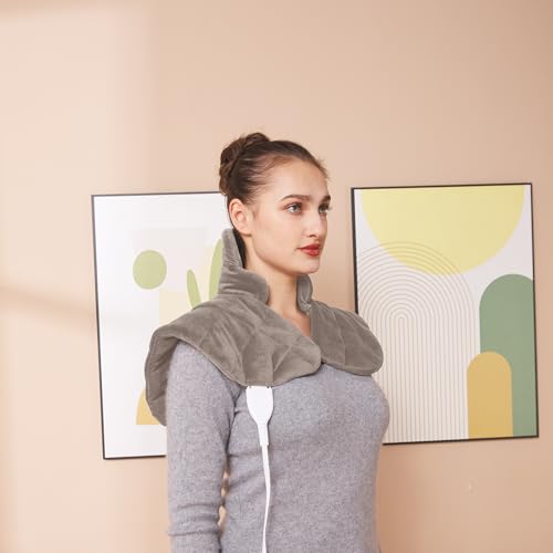 Ambershine 19''x24'' Weighted Neck & Shoulder Heating Pad, 2.5lbs with 12 Temperature Settings& 4 Auto-Off Timers, Pain Relief for Neck/Shoulder/Back(Light Tan) - color: 01-light Tan