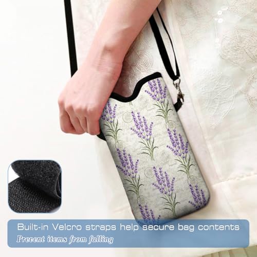 Universal Neoprene Cell Phone Pouch 7.1 X 4 In Mobile Protection Case Bag With Crossbody Strap/Neck Lanyard Purple Lavender Flower Lilac Floral - color: Purple Lavender Flower Lilac Floral