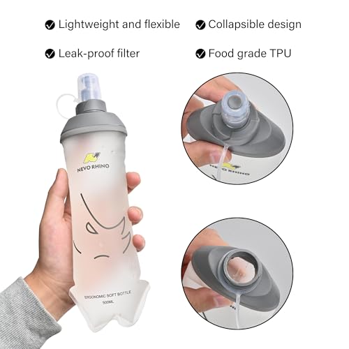 N NEVO RHINO Soft Flask 17oz/500ml, 2PCS TPU Running Water Bottle - color: 2*500ml-White