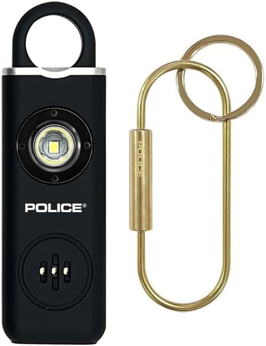 Police Personal Safety Alarm Keychain, Rechargeable Loud Emergency Alarm w/ Strobe Light, Portable Self Defense Alarm for Women, Kids, Seniors, Travel, Black