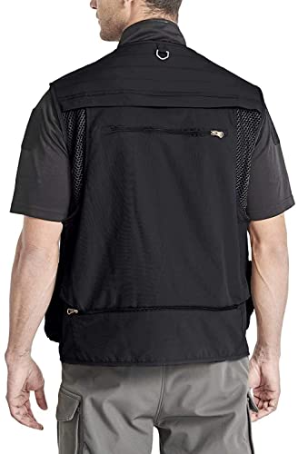Lilychan Mens Utility Casual Fishing Vests Outdoor Vest Multi Pockets Cargo Vest Travel Hunting Camping Tactical Outerwear - color: Black, size: X-Small
