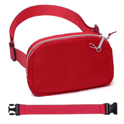 Mini Belt Bag for Women, RFID Small Fanny Pack, Womens Fashion Waist Packs with Extender Strap, Crossbody Bum Bags - color: J07-red