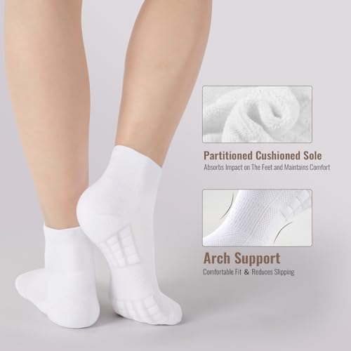 Ankle Socks Women White Black, 6/12 Pairs Running Quarter Socks - color: 12 White, size: 5-8