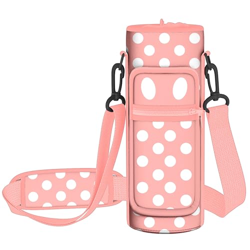 Water Bottle Holder with Strap, 18-32oz Water Bottle Carrier Sling Bag - color: Pink Polka Dots