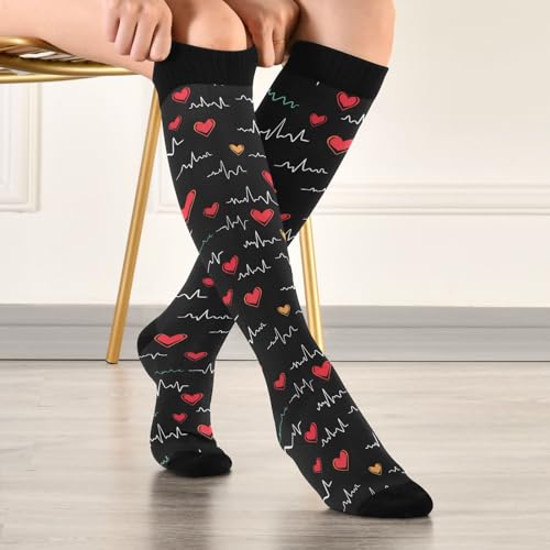 Wusikd Heartbeat Symbol Compression Socks for Women and Men Circulation Black Long Socks for Athletic Running 1 - color: Heartbeat