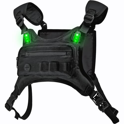Running Chest Pack with Light, Chest Packs for Phone Holder, Edc Bag for Running, Lightweight Extra Storage Sports Chest Pouch for Runners Cycling Motorcycle Hiking