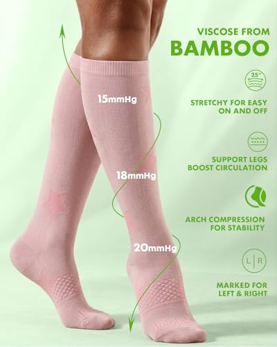 Bamboo Viscose Compression Socks for Women - color: Pastel Star, size: Small-Medium