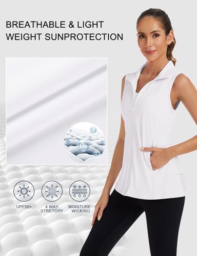 LURANEE Women's Golf Vest Athletic Top with Peplum Hem & Deep Pockets - color: White, size: Small