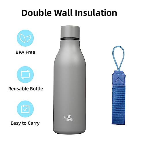 Konokyo 18 oz Insulated Stainless Steel Metal Water Bottle with Strap - color: Gray, size: 18 Ounces