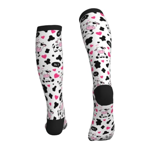 Tie Dye Compression Socks Knee High Support Socks For Women Men Running Athletic Hiking - color: Cow
