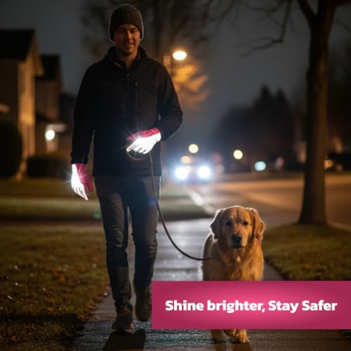 ReflecToes Reflective Winter Running Gloves, Hi Vis Neon Traffic Gloves Men - color: Pink, size: Medium
