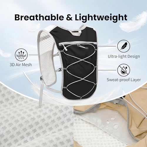 Hydration Backpack Lightweight Running Vest for Women Men with 500ml Soft Flask Hiking Daypack - color: Black Vest Only